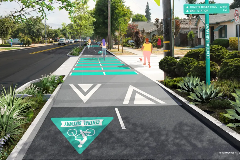 Rendering of proposed protected bikeway in Santa Clara, California.